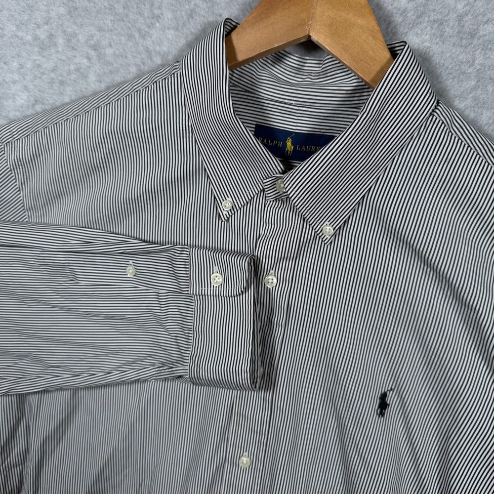 Polo Ralph Lauren Mens XXL Gray Striped Button Down Shirt Long Sleeve Pony Tall